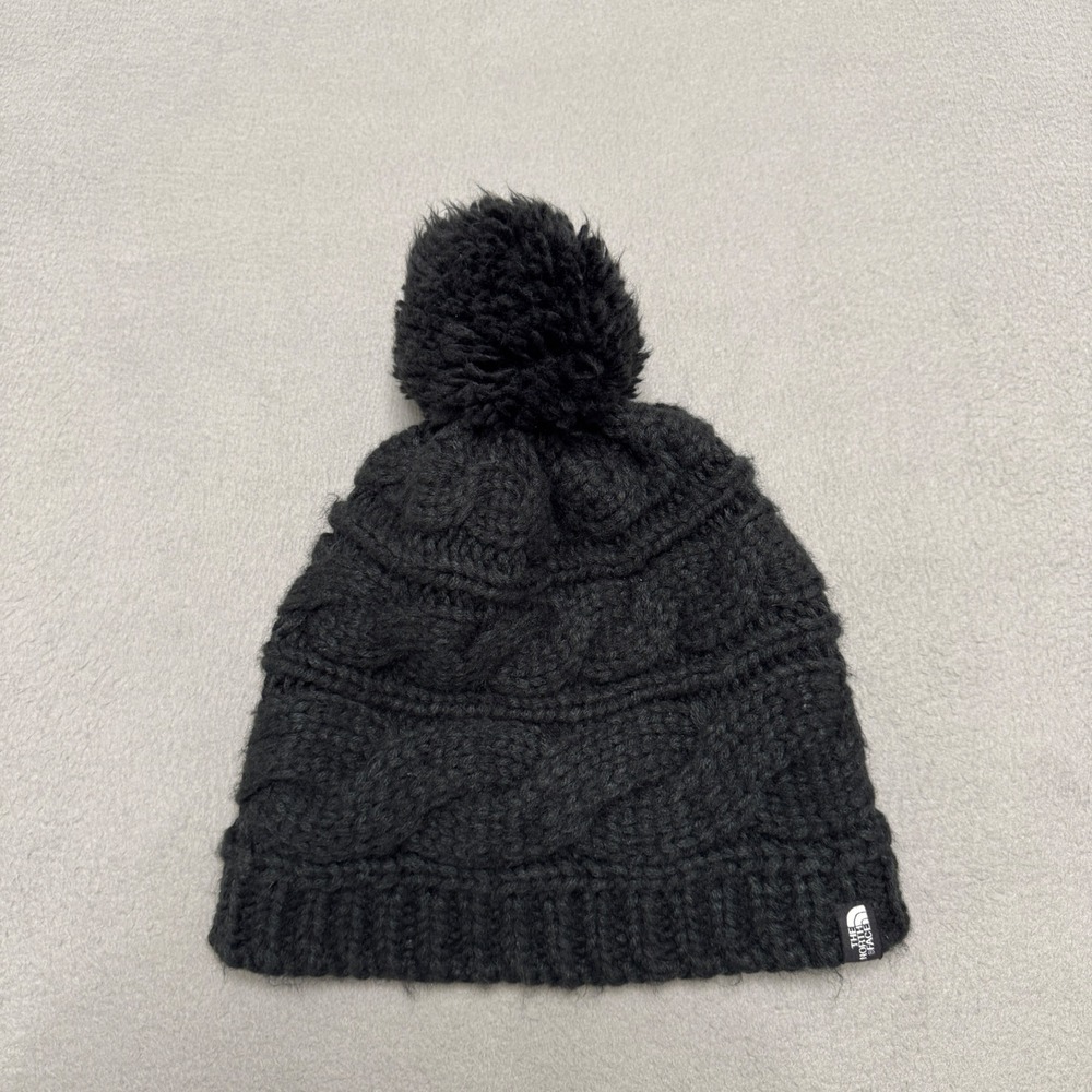 The North Face‎ Beanie Women OS Black Cable Knit Pom Pom Winter Hat Gorpcore